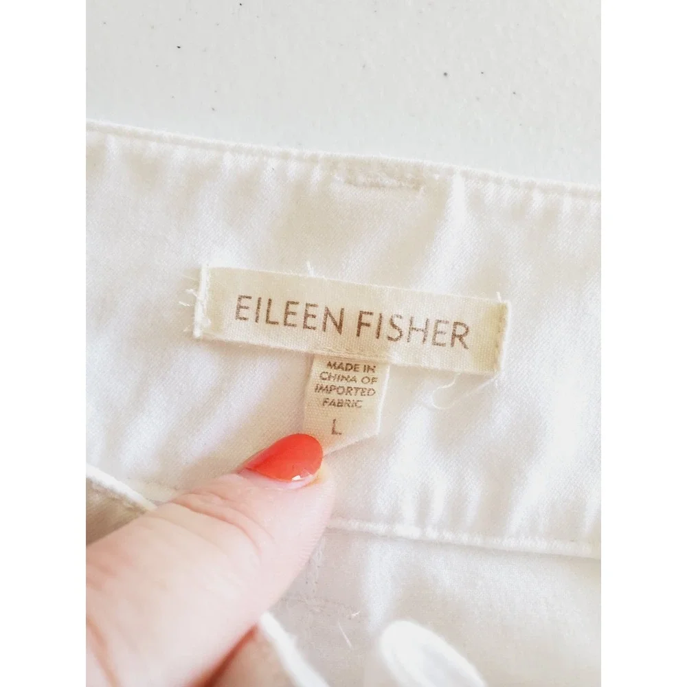 Eileen Fisher White Organic‎ Cotton Stretch Cropped Pants Womens Large